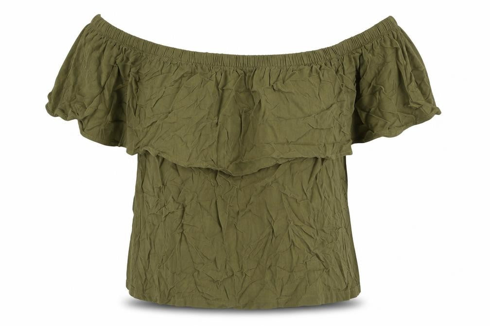 Front view of VILA Women's Green Off-Shoulder Blouse, size 10