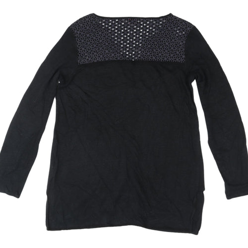 Wrap Women's Black Linen V-Neck Long Sleeve Blouse