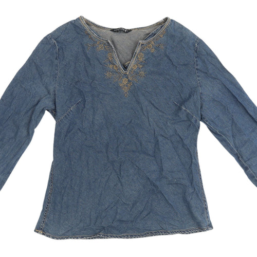 Dorothy Perkins Women's Blue Embroidered Top Size 14