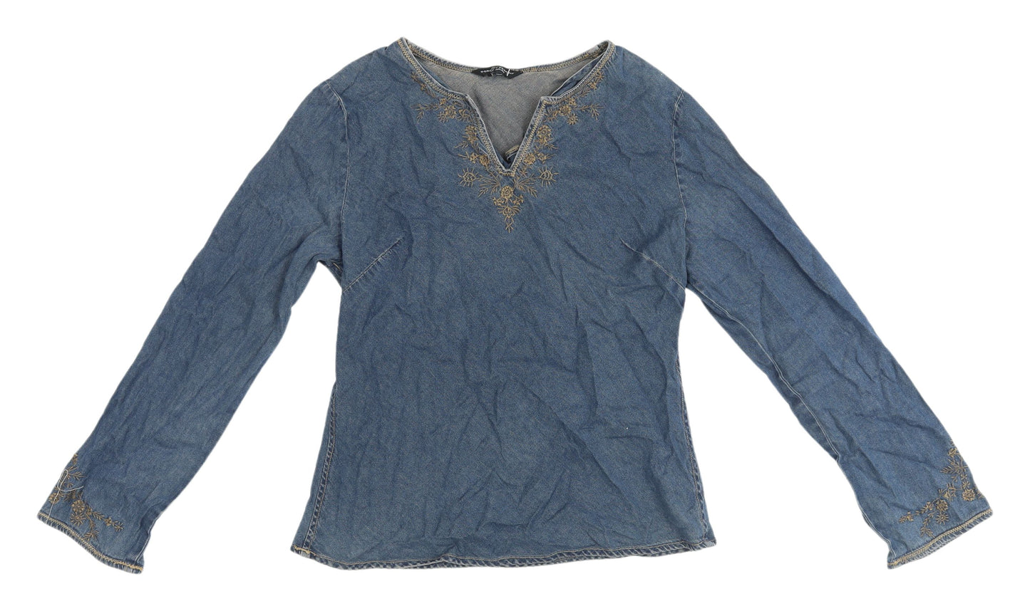 Dorothy Perkins Women's Blue Embroidered Top Size 14