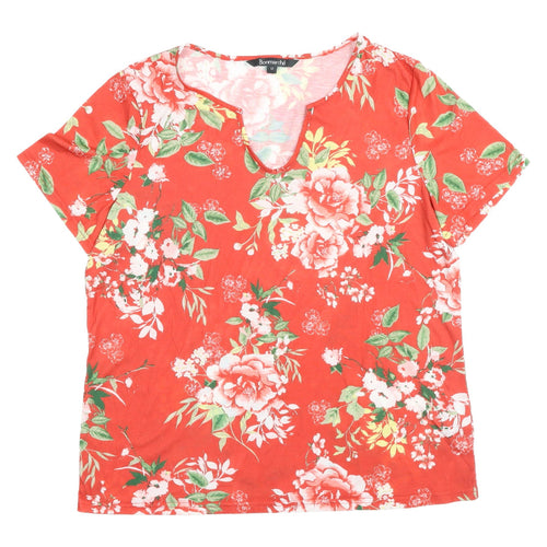 Bonmarché Women's Red Floral T-Shirt Size 12