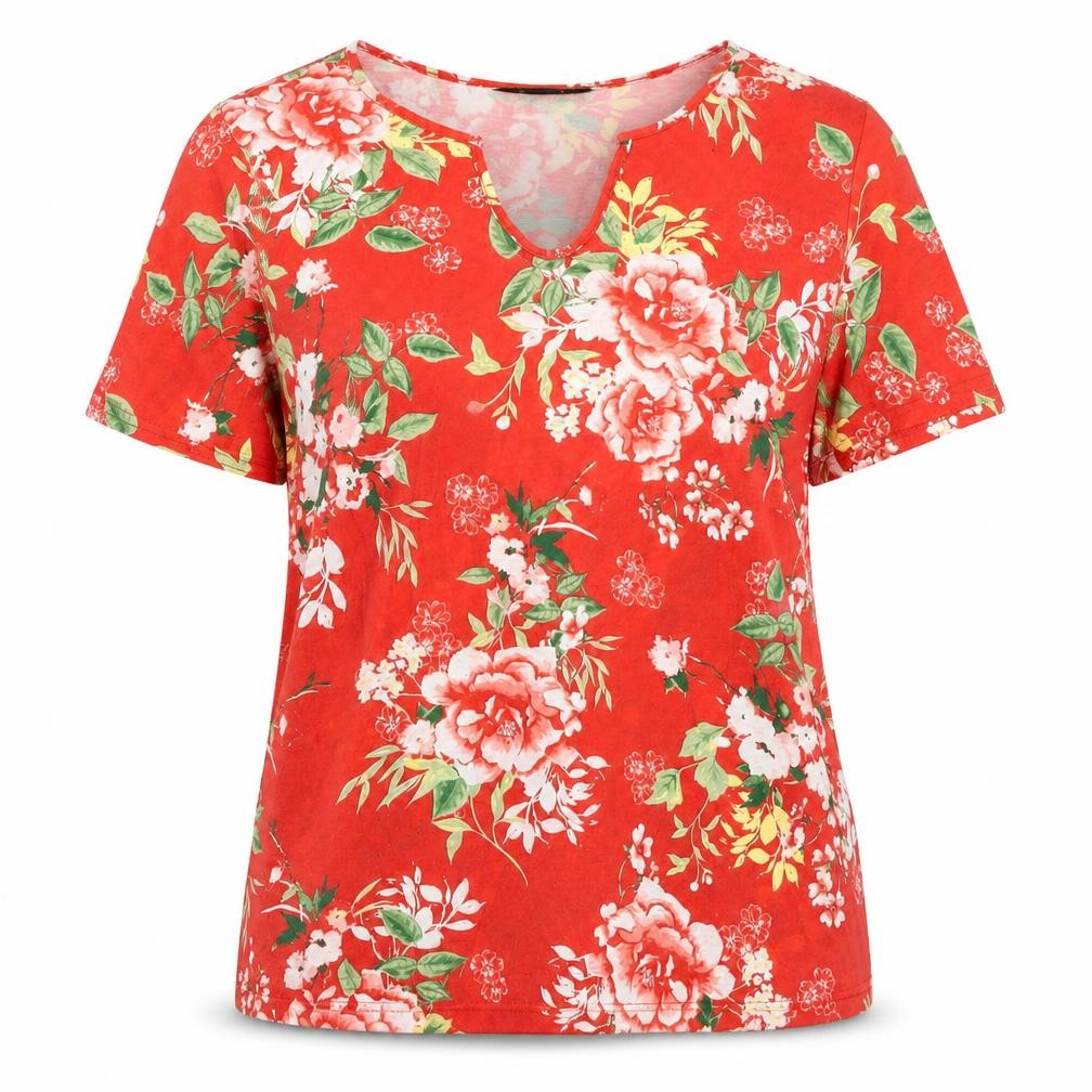 Bonmarché Women's Red Floral T-Shirt Size 12