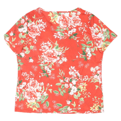 Bonmarché Women's Red Floral T-Shirt Size 12