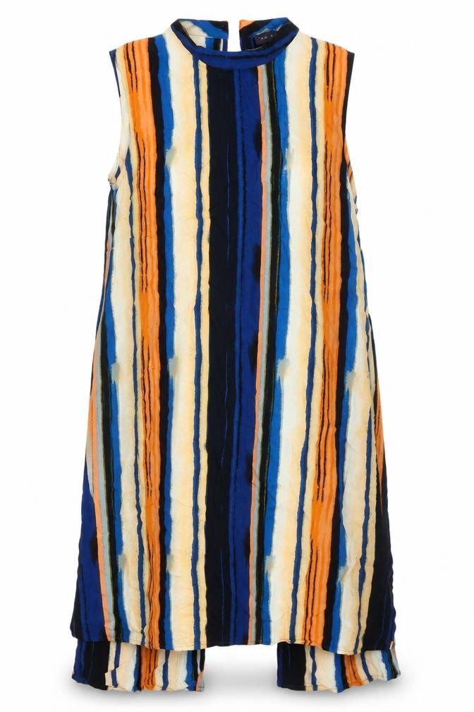 Front view of Marks & Spencer Women's Multicoloured Striped Open Back Tunic Blouse UK 12