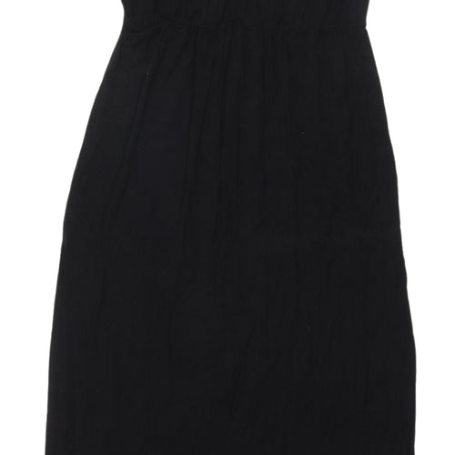 Oasis Black Sheath Midi Dress S Women V-Neck