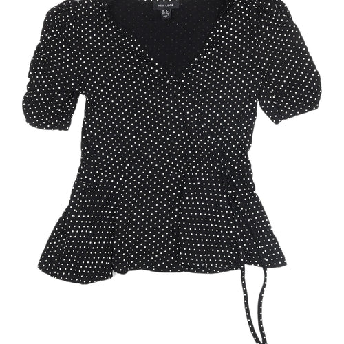 New Look Women's Black Polka Dot Wrap Blouse Size 8