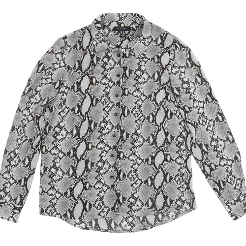 New Look Women's Grey Animal Print Button-Up Shirt Size 10
