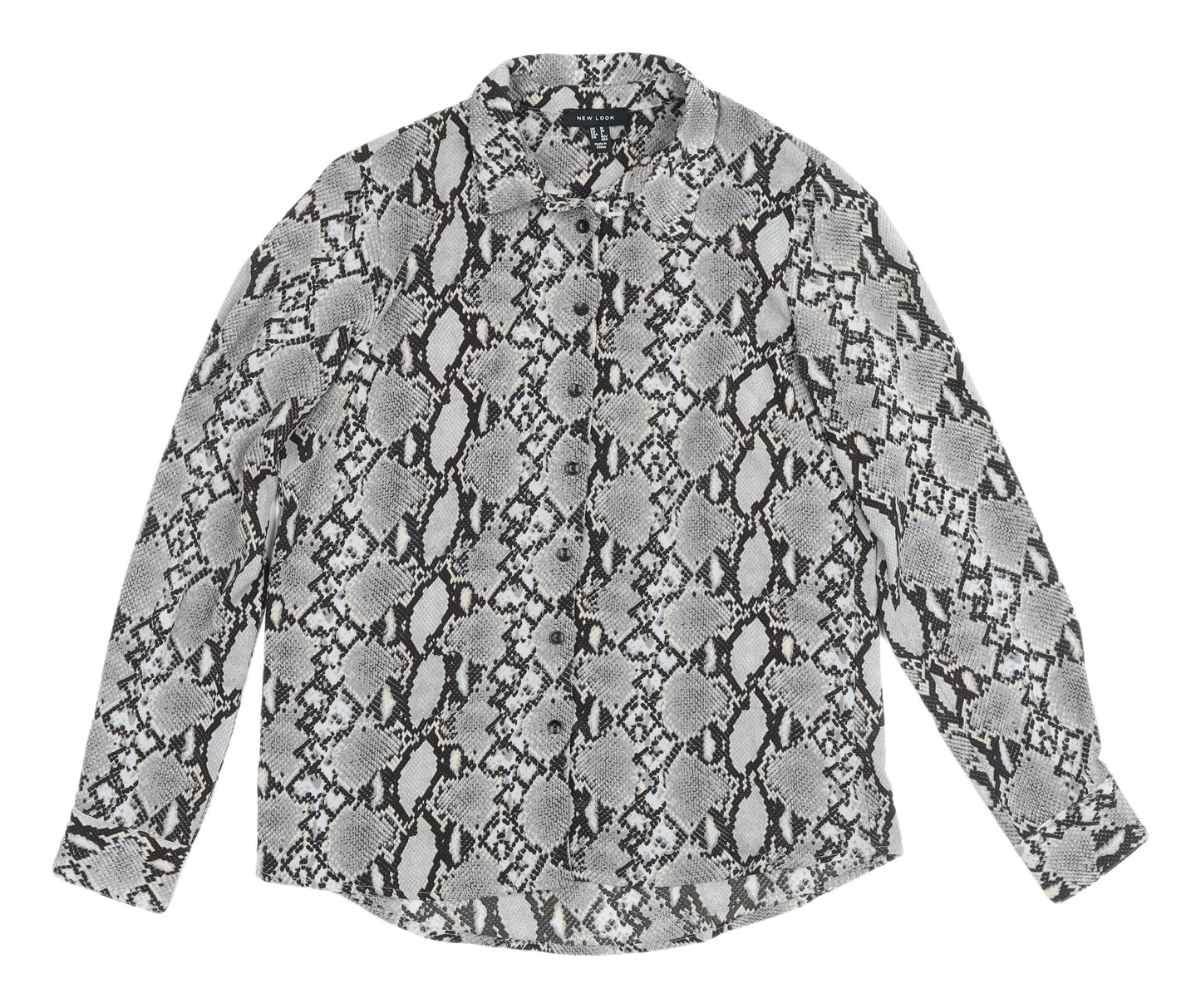 New Look Women's Grey Animal Print Button-Up Shirt Size 10