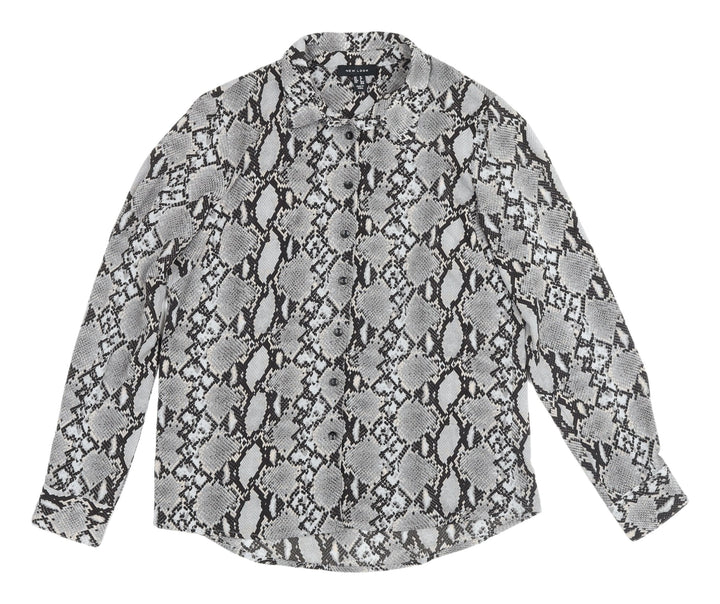 New Look Women's Grey Animal Print Button-Up Shirt Size 10