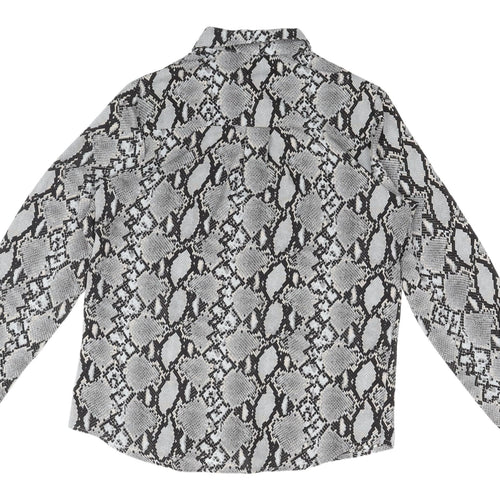 New Look Women's Grey Animal Print Button-Up Shirt Size 10