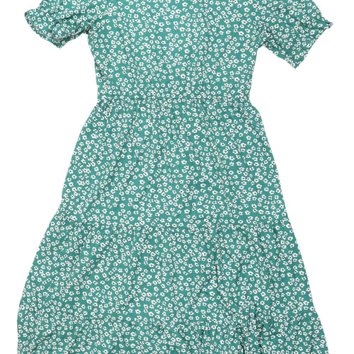 Boohoo Green Floral Midi Dress - Size 14 - Women's A-Line