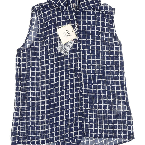 Golden Days Women's Blue Check Sleeveless Button-Up Top