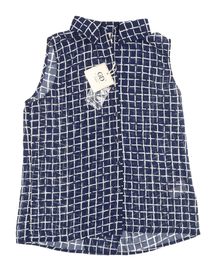 Golden Days Women's Blue Check Sleeveless Button-Up Top
