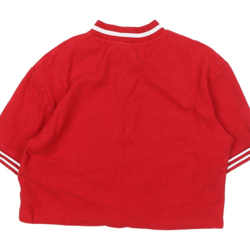 H&M Women's Red Polo Jersey Top, Size S, Zip Accent