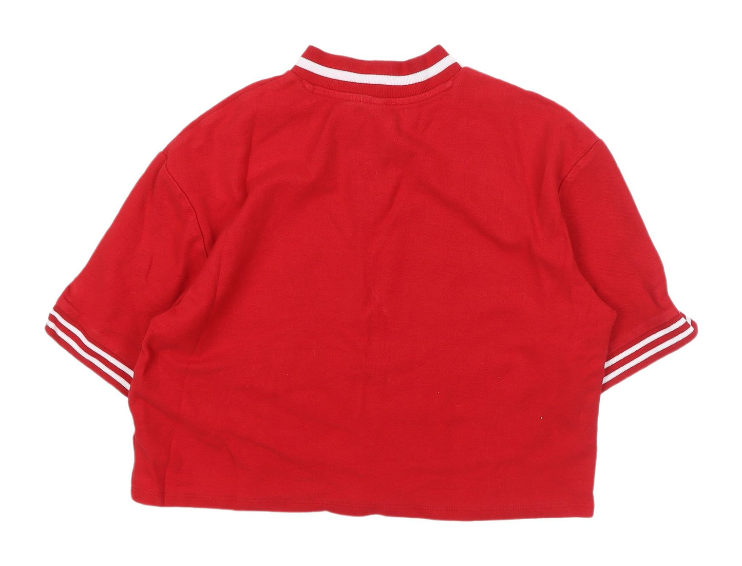 H&M Women's Red Polo Jersey Top, Size S, Zip Accent