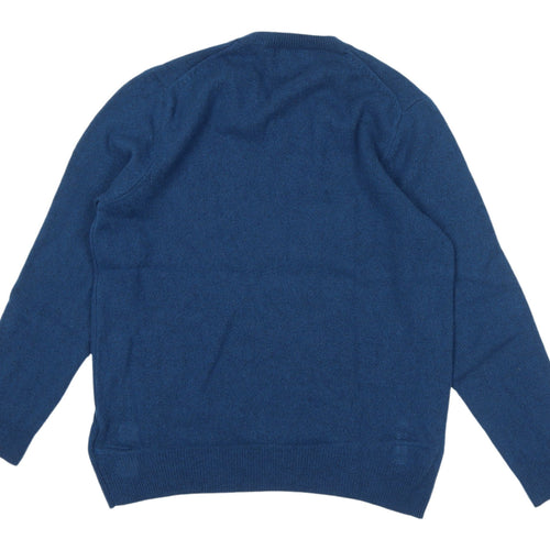 Marks and Spencer Men's Blue V-Neck Wool Jumper L