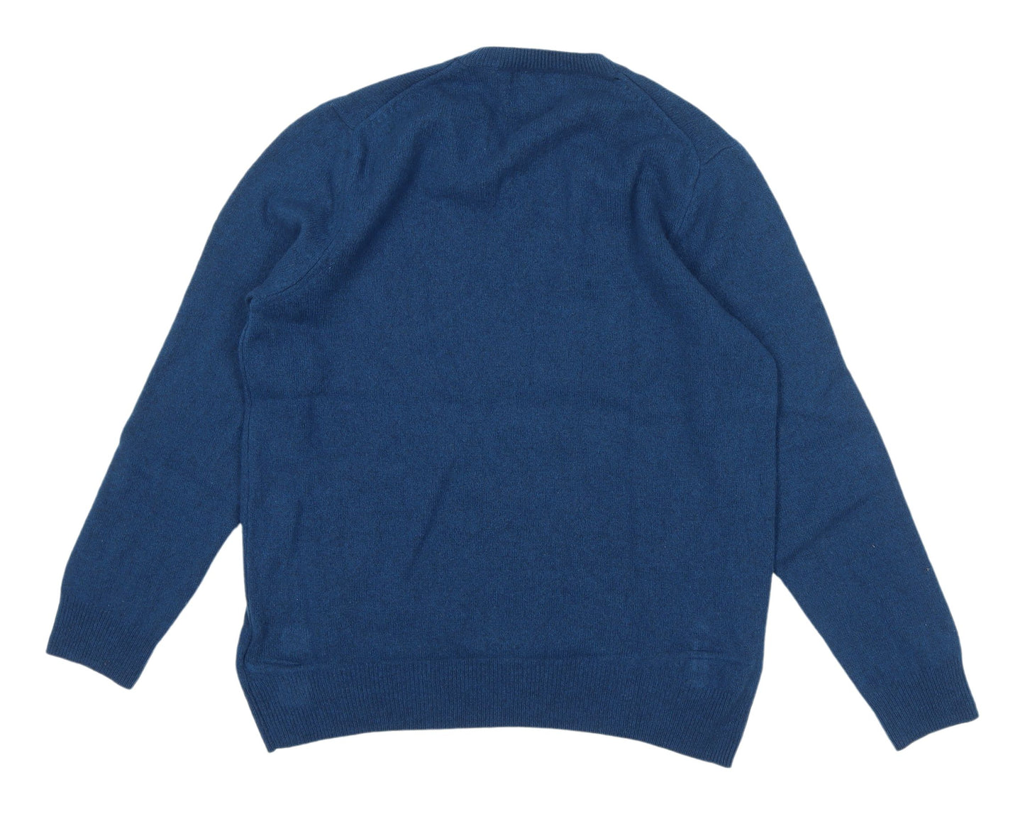 Marks and Spencer Men's Blue V-Neck Wool Jumper L