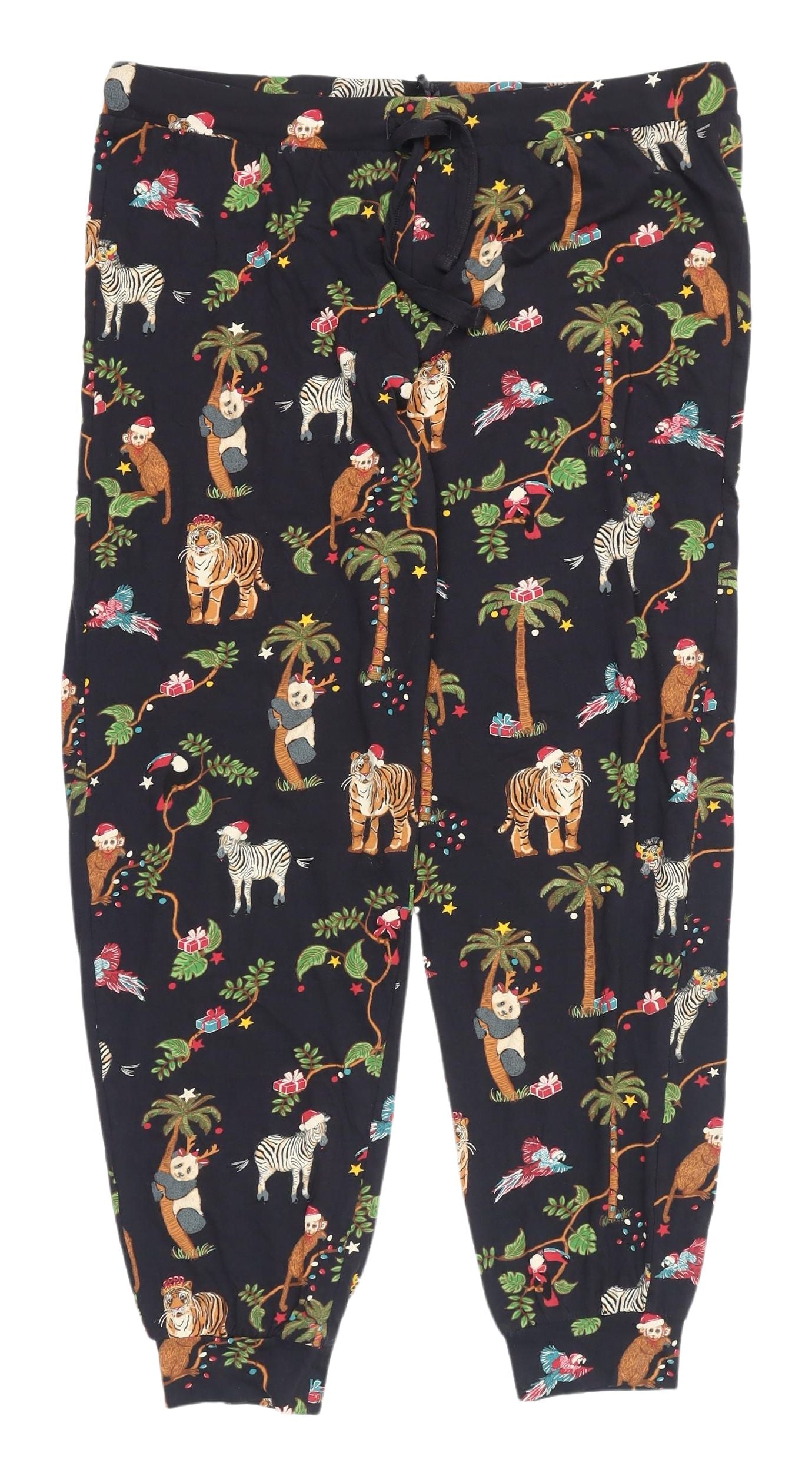 Marks and Spencer Women's Black Animal Print Christmas Lounge Pants - L