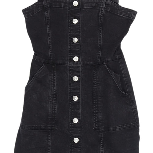 H&M Women's Black Denim Pinafore Dress Size 6