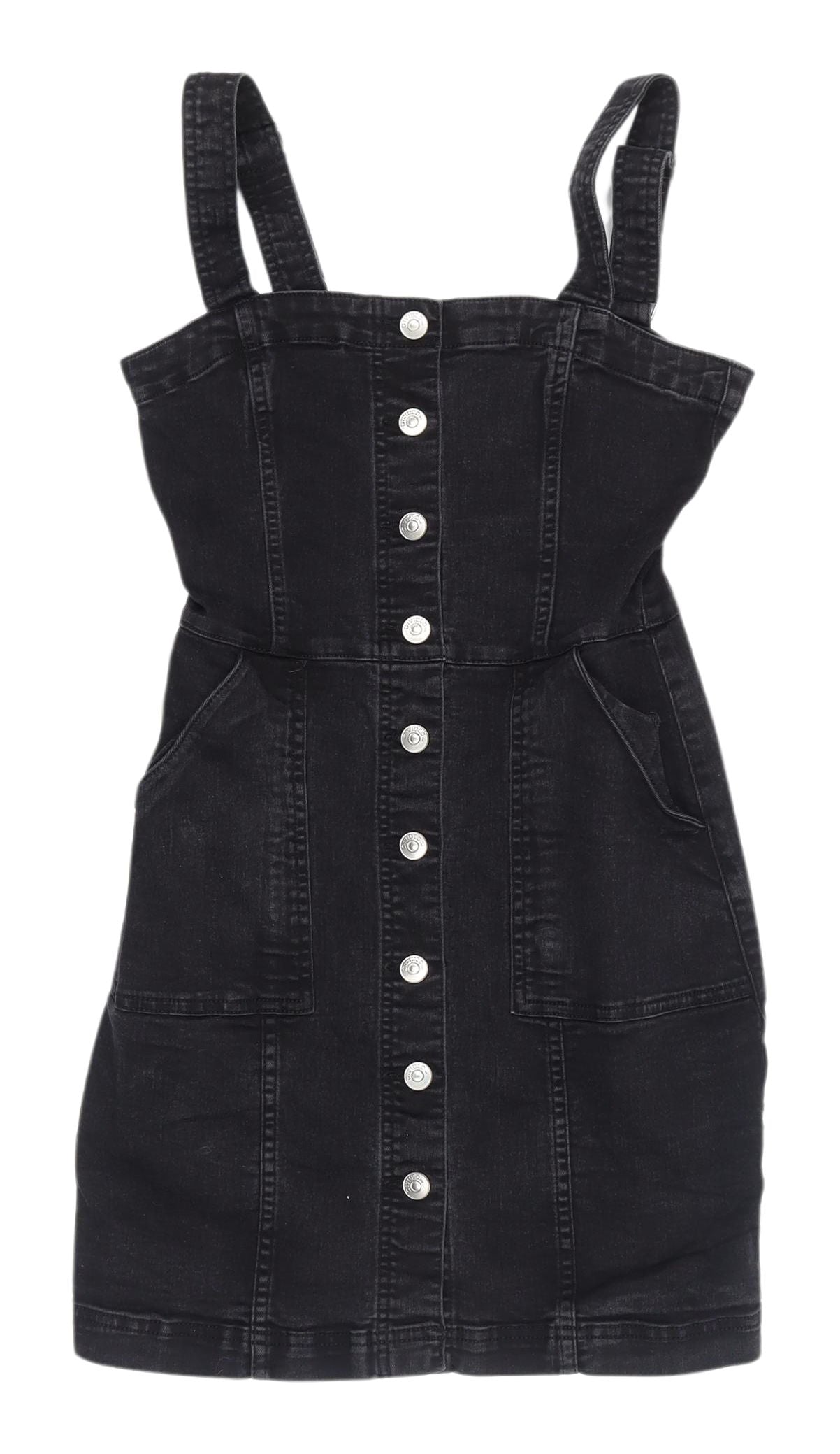 H&M Women's Black Denim Pinafore Dress Size 6