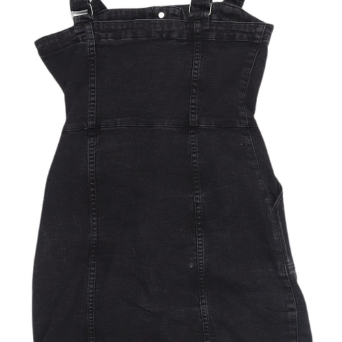H&M Women's Black Denim Pinafore Dress Size 6