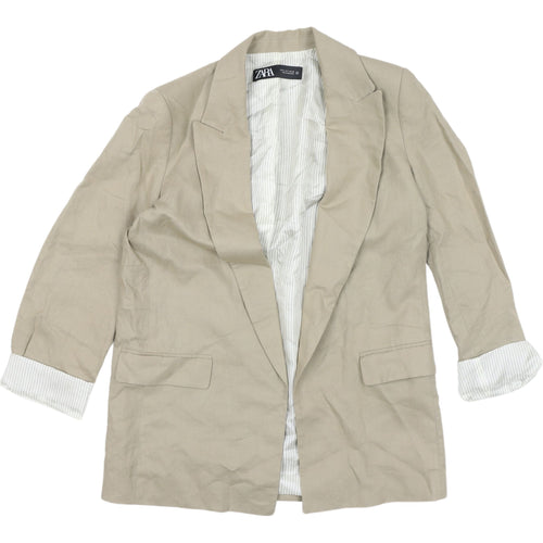 Zara Women's Beige Blazer, Size 10, 3/4 Sleeve, Linen Blend