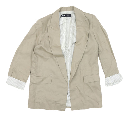 Zara Women's Beige Blazer, Size 10, 3/4 Sleeve, Linen Blend