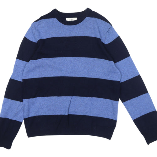 Marks and Spencer Men's Blue Striped Wool Jumper M