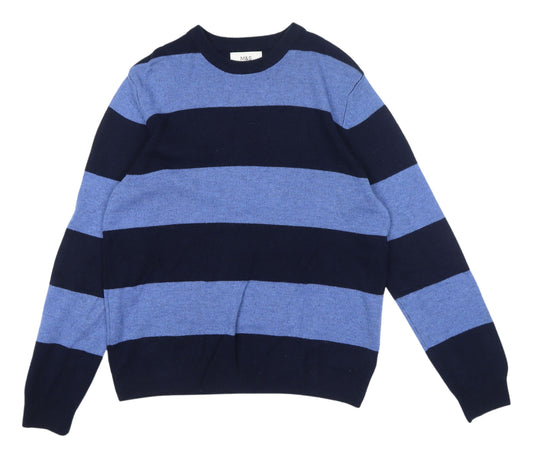 Marks and Spencer Men's Blue Striped Wool Jumper M