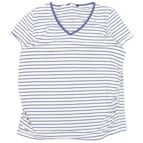 Avenue Women's White Striped V-Neck T-Shirt Size 12-14