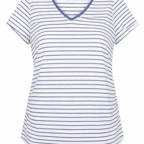 Avenue Women's White Striped V-Neck T-Shirt Size 12-14