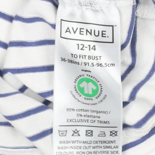 Avenue Women's White Striped V-Neck T-Shirt Size 12-14