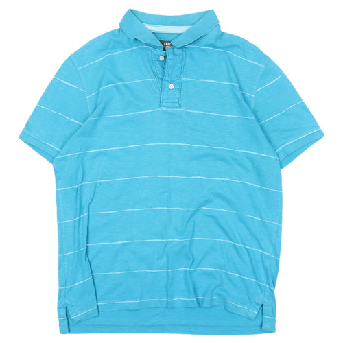 H&M Men's Blue Striped Polo Shirt L