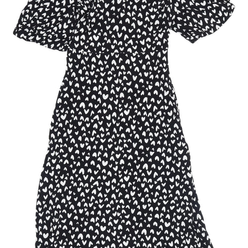 M&S Women's Black V-Neck A-Line Dress, Size 6