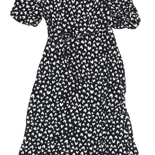 M&S Women's Black V-Neck A-Line Dress, Size 6