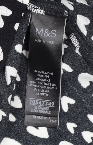 M&S Women's Black V-Neck A-Line Dress, Size 6