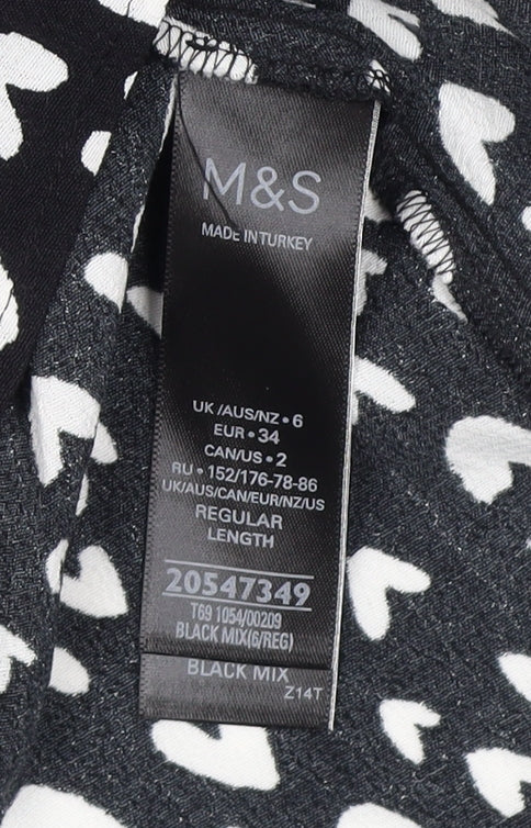 M&S Women's Black V-Neck A-Line Dress, Size 6