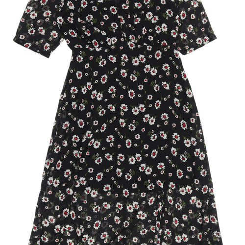 Wednesday's Girl Women's Black Floral A-Line Midi Dress