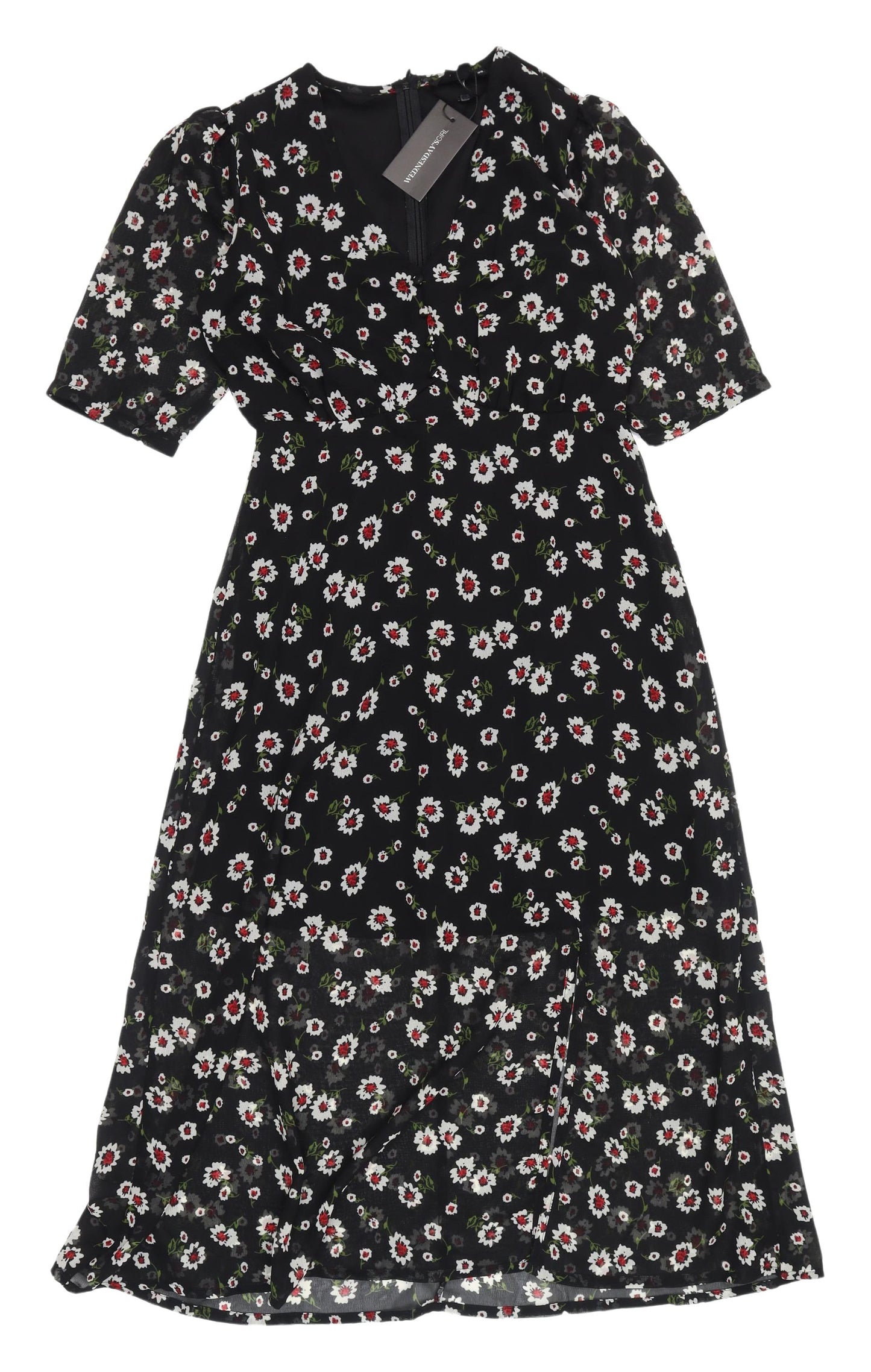 Wednesday's Girl Women's Black Floral A-Line Midi Dress