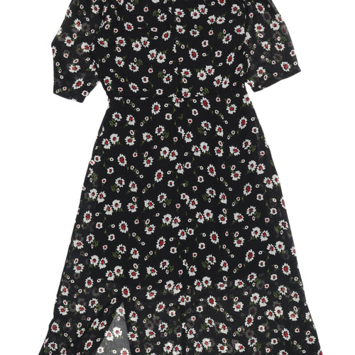 Wednesday's Girl Women's Black Floral A-Line Midi Dress