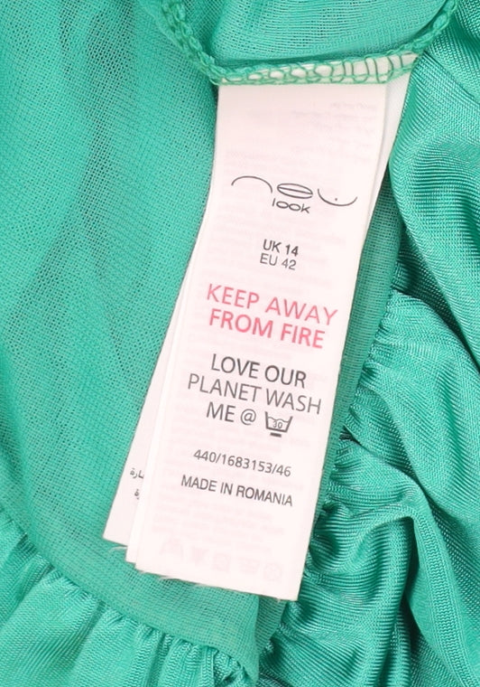 New Look Women's Green Blouson Dress, Size 14