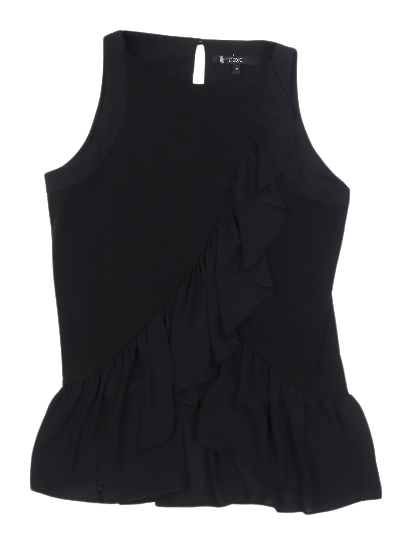 Next Women's Black Ruffle Blouse UK 10 Sleeveless