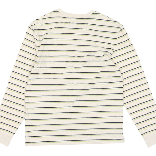 Marks and Spencer Men's Beige Striped Long Sleeve T-Shirt