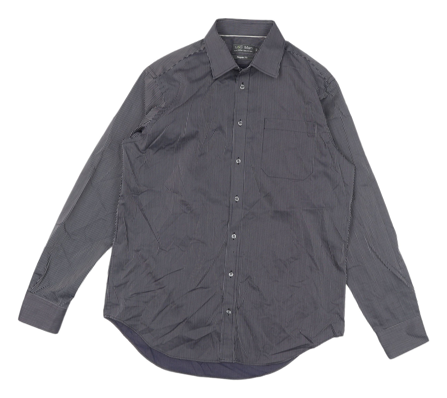 Marks and Spencer Men's Grey Striped Shirt 16