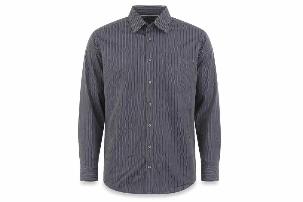 Front view of Marks & Spencer Men's Grey Striped Shirt 16
