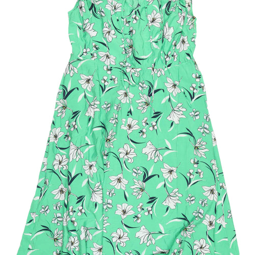 Marks and Spencer Green Floral Midi Dress Viscose Women's 12