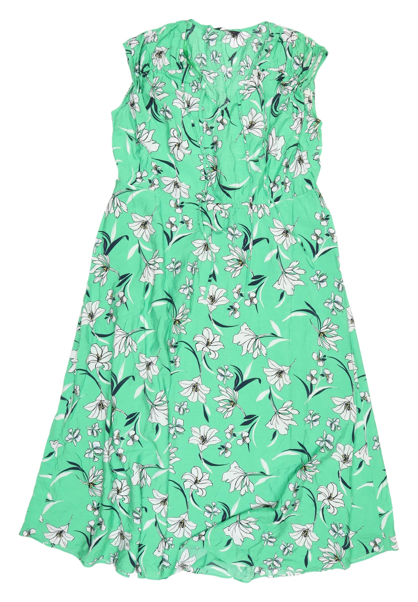 Marks and Spencer Green Floral Midi Dress Viscose Women's 12