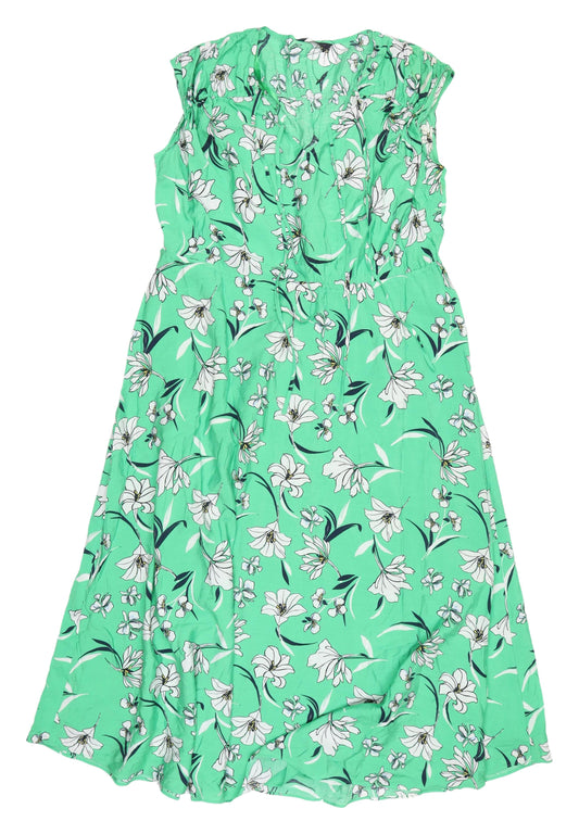 Marks and Spencer Green Floral Midi Dress Viscose Women's 12