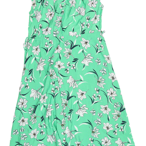 Marks and Spencer Green Floral Midi Dress Viscose Women's 12