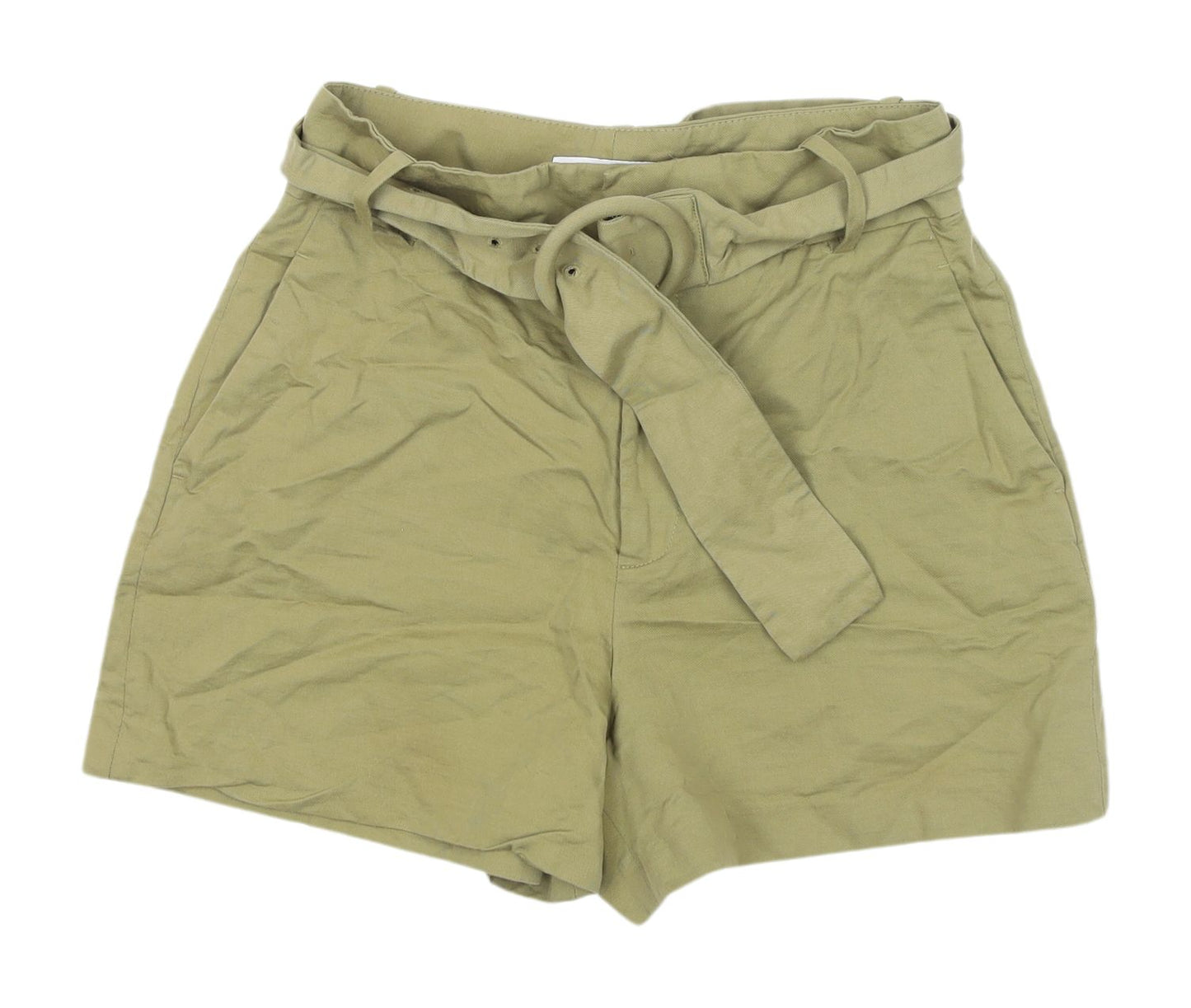 Zara Women's Green Paperbag Shorts Size S High-Rise